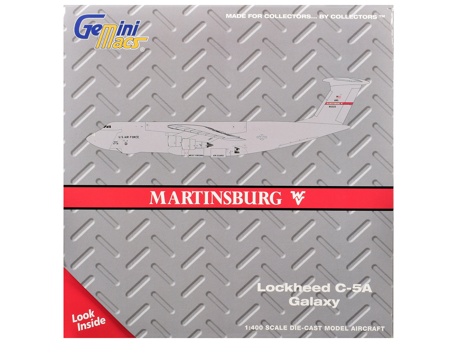 Lockheed C-5A Galaxy Transport Aircraft "Martinsburg Air Force Base" United States Air Force (68-0222) Gray "Gemini Macs" Series 1/400 Diecast Model by GeminiJets - image 3