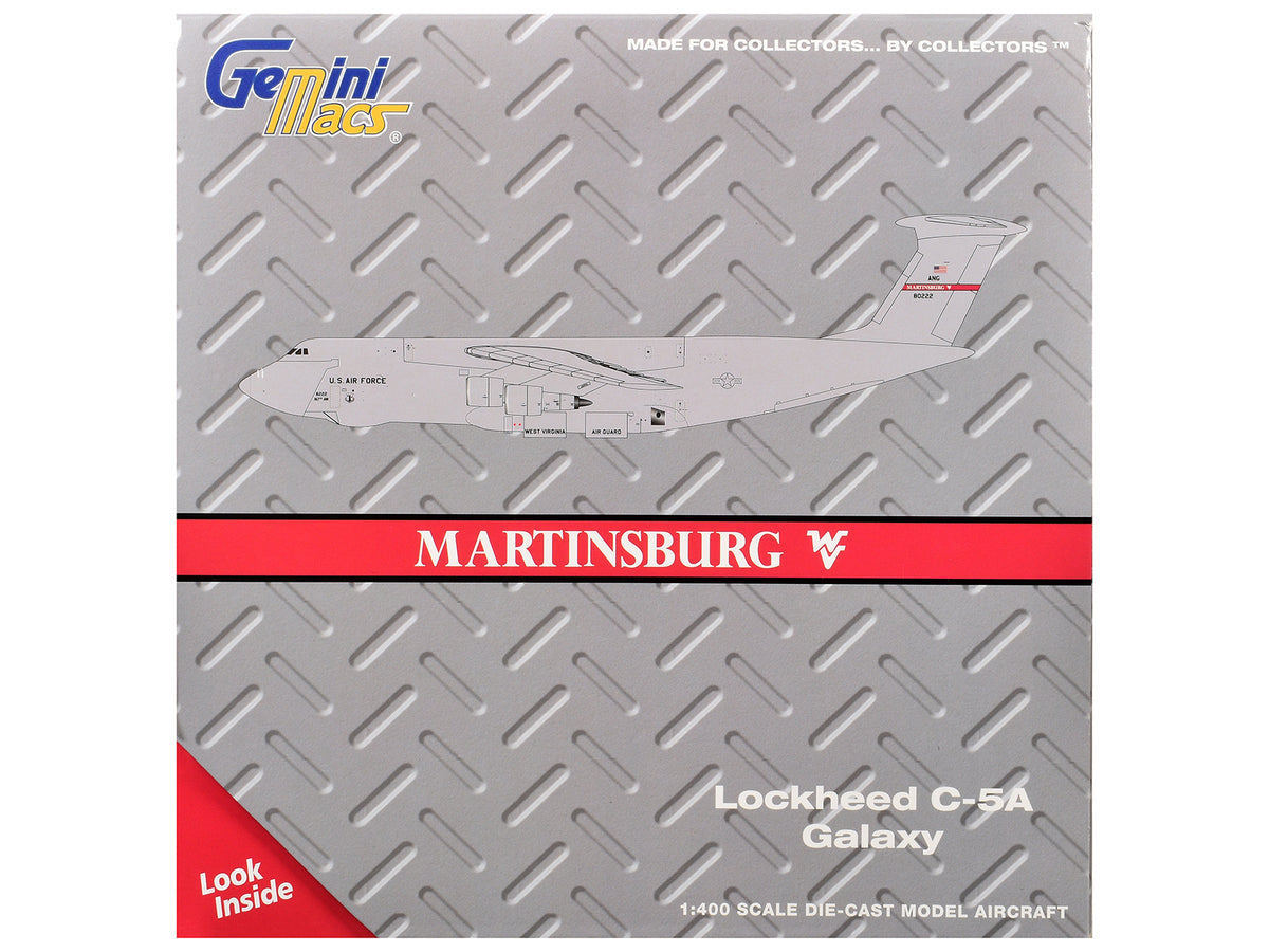 Lockheed C-5A Galaxy Transport Aircraft "Martinsburg Air Force Base" United States Air Force (68-0222) Gray "Gemini Macs" Series 1/400 Diecast Model by GeminiJets - image 3
