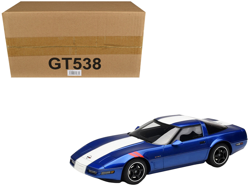 1996 Chevrolet Corvette C4 Grand Sport Blue Metallic with White Stripe 1/18 Model Car by GT Spirit