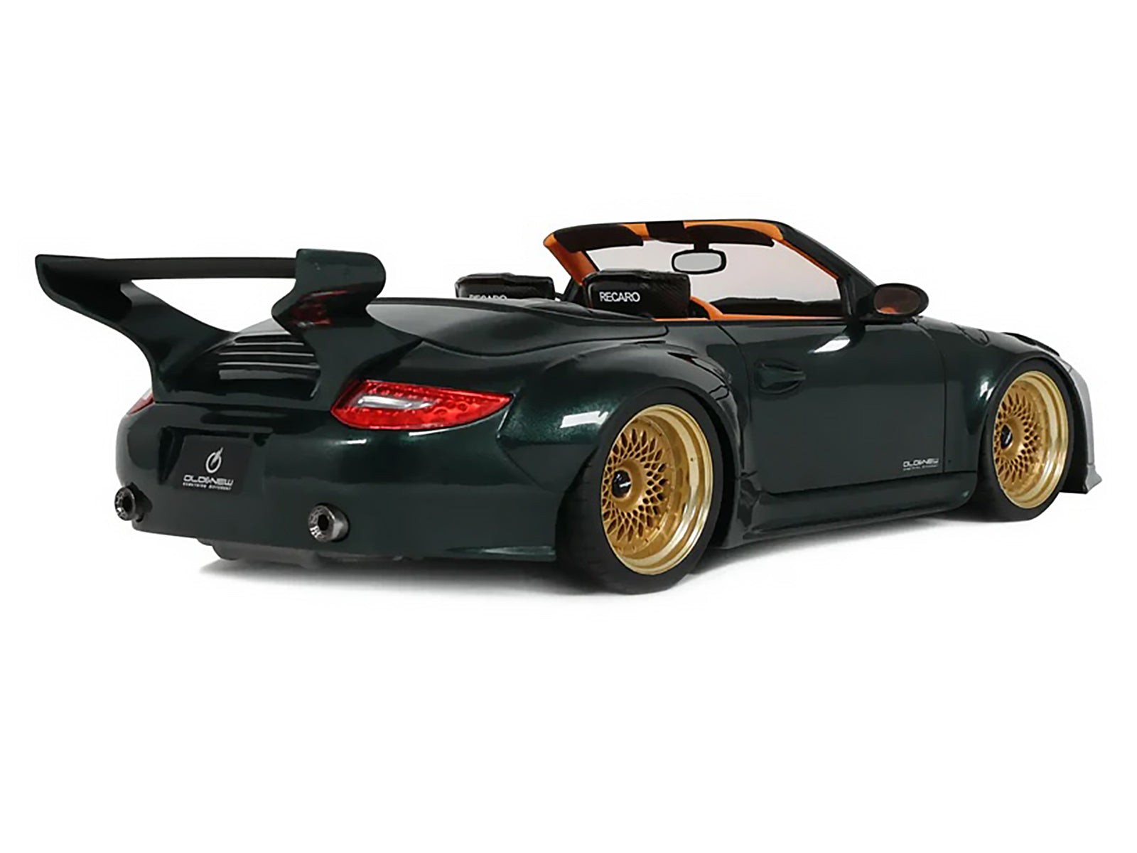 2024 Porsche 911 (997) Old & New Tokyo Auto Salon Cabriolet Dark Green Metallic with Orange Interior 1/18 Model Car by GT Spirit - image 5