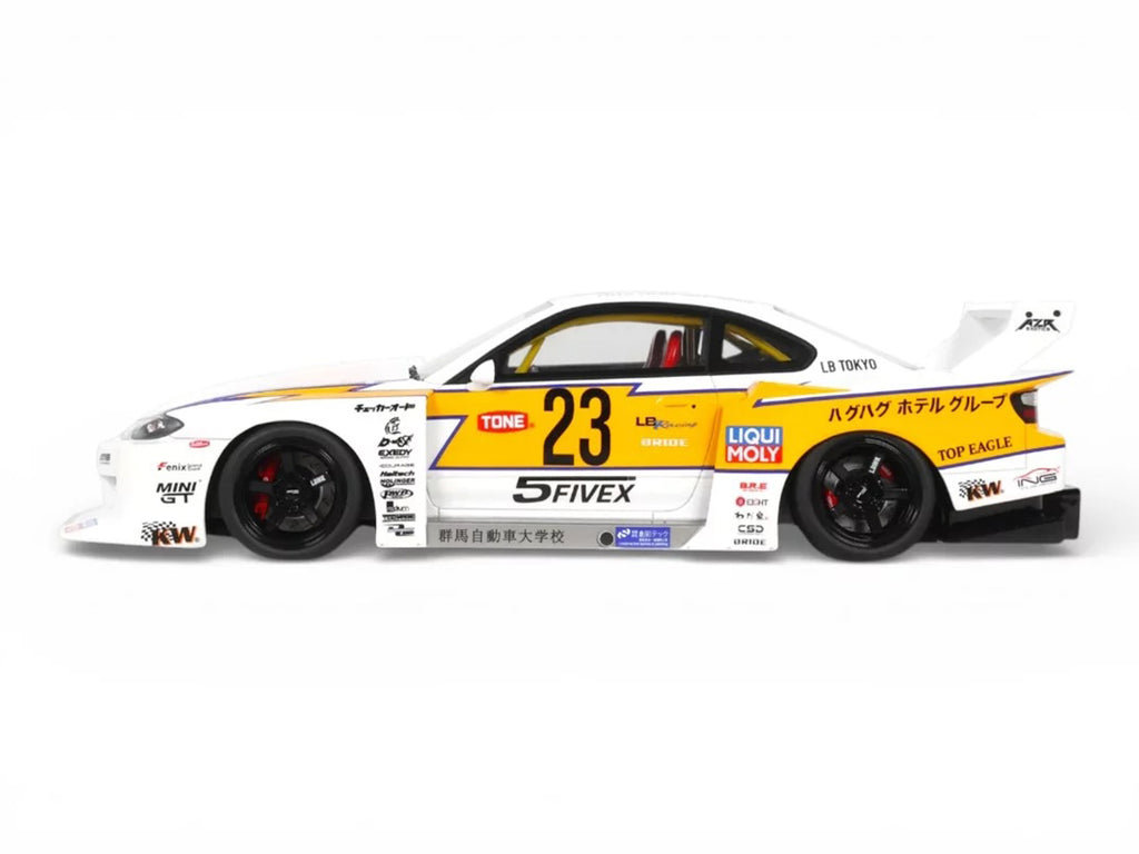 2021 Nissan Silvia (S15) LB-Super Silhouette RHD (Right Hand Drive) #23 White with Yellow Stripes 1/18 Model Car by GT Spirit - image 4