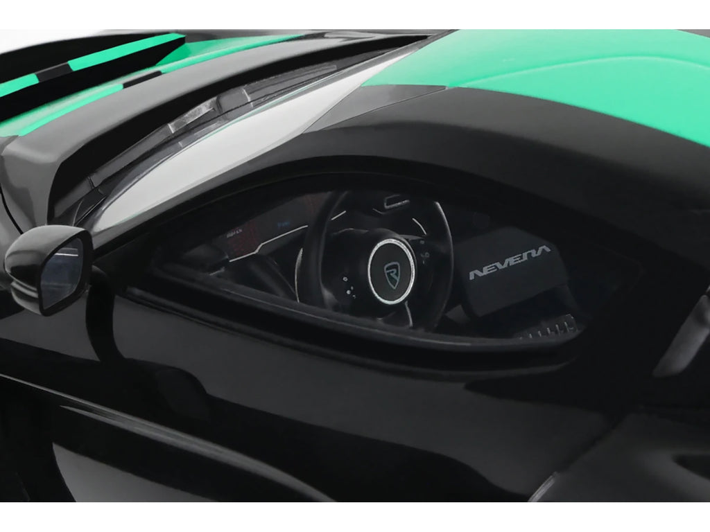 2023 Rimac Nevera Black with Green Stripes 1/18 Model Car by GT Spirit