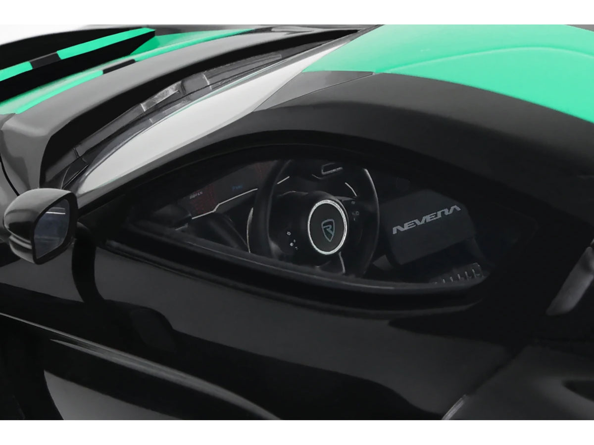 2023 Rimac Nevera Black with Green Stripes 1/18 Model Car by GT Spirit