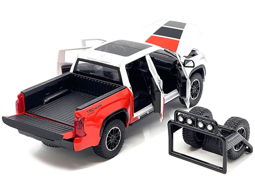 2023 Toyota Tundra TRD 4x4 Pickup Truck White and Red with Black and Gray Stripes with Sunroof and Wheel Rack Limited Edition to 2400 pieces Worldwide 1/24 Diecast Model Car - image 2