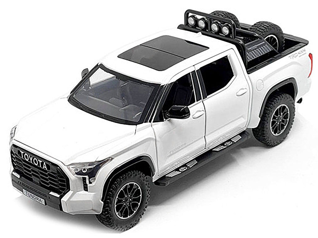 2023 Toyota Tundra TRD 4x4 Pickup Truck White Metallic with Sunroof and Wheel Rack 1/24 Diecast Model Car - image 2