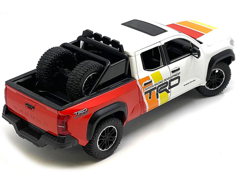2024 Toyota Tacoma TRD Off Road Edition Pickup Truck White and Red with TRD Stripes with Sunroof and Wheel Rack Limited Edition to 2400 pieces Worldwide 1/24 Diecast Model Car - image 3