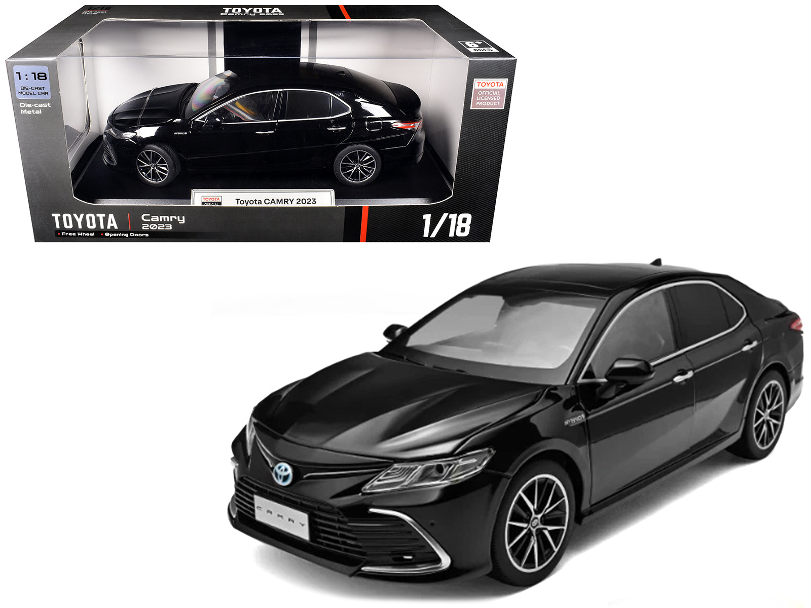 2023 Toyota Camry Hybrid Black 1/18 Diecast Model Car by Heimanba