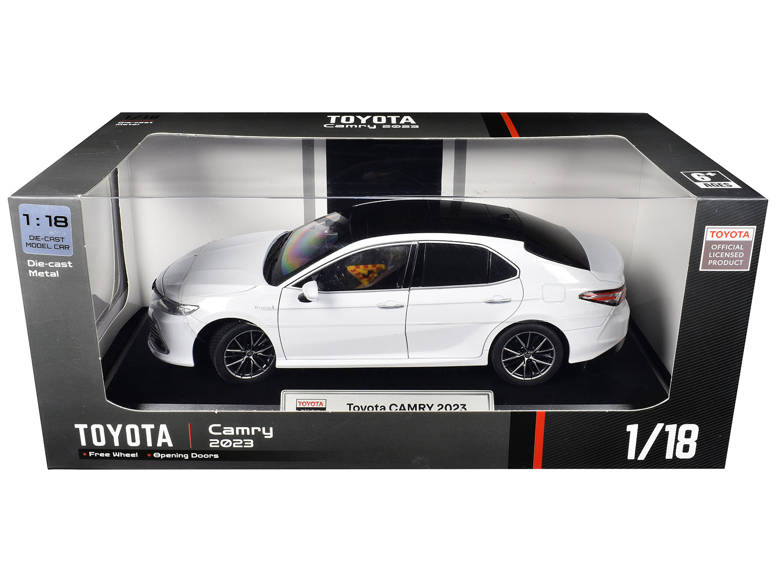 2023 Toyota Camry Hybrid White Metallic with Black Top 1/18 Diecast Model Car by Heimanba - image 3