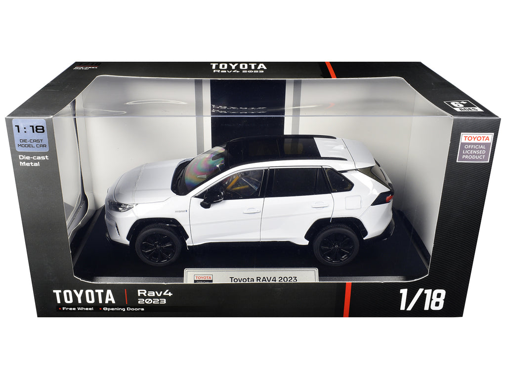 2023 Toyota Rav4 Hybrid White Metallic with Black Top 1/18 Diecast Model Car by Heimanba - image 3
