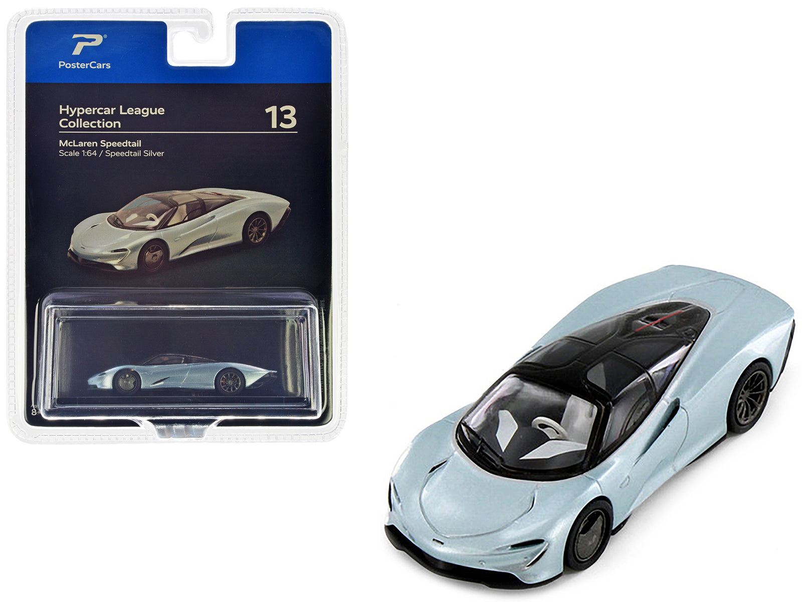 McLaren Speedtail Silver Metallic with Black Top "Hypercar League Collection" 1/64 Diecast Model Car by PosterCars