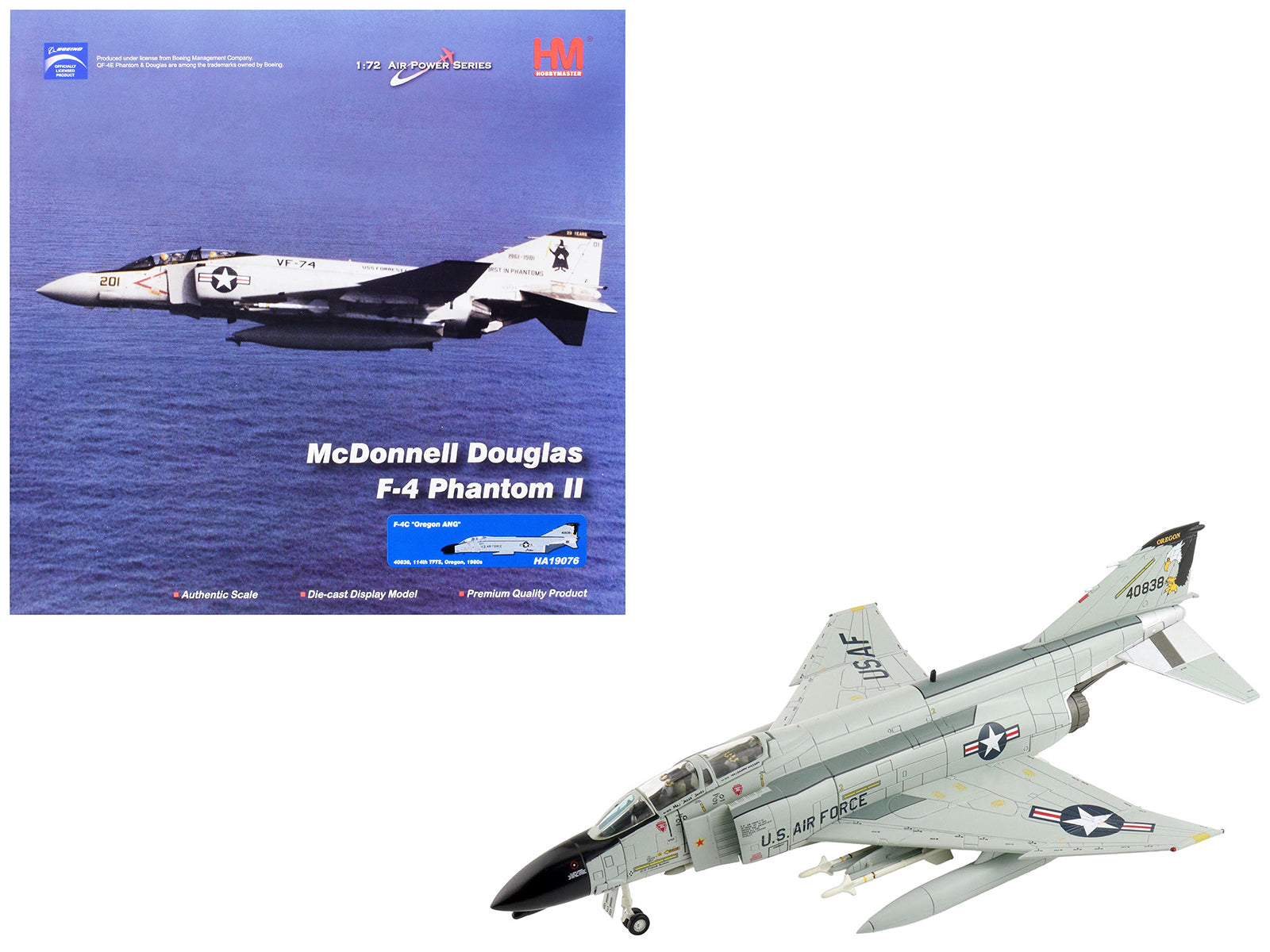 McDonnell Douglas F-4C Phantom II Fighter-Bomber Aircraft "40838 114th Tactical Fighter Training Squadron Oregon Air National Guard" (1980) United States Air Force "Air Power Series" 1/72 Diecast Model by Hobby Master