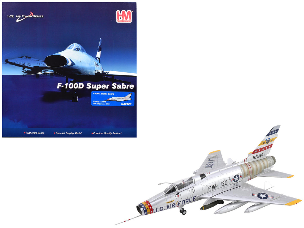 North American F-100D Super Sabre Fighter Aircraft "FW-871 81st TFS 50th TFW France" (1958) United States Air Force "Air Power Series" 1/72 Diecast Model by Hobby Master