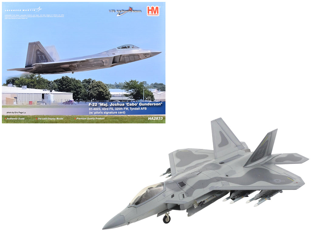 Lockheed F-22 Raptor Stealth Aircraft "01-4023 Major Joshua 'Cabo' Gunderson 43rd FS 325th FW Tyndall AFB" United States Air Force "Air Power Series" 1/72 Diecast Model by Hobby Master