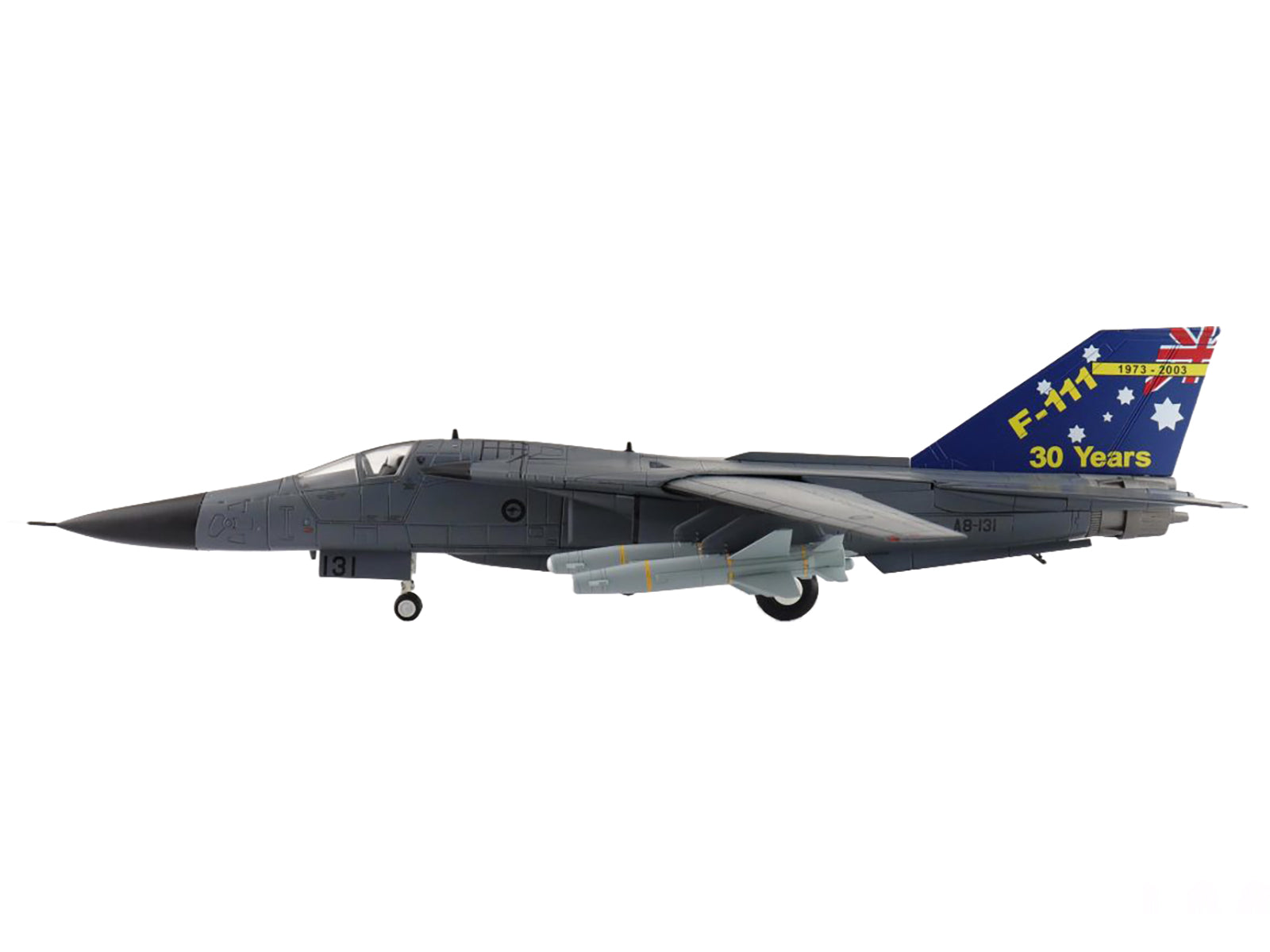 General Dynamics F-111C Pig Aircraft "A8-131 F-111 Operations 30th Anniversary" (2003) Royal Australian Air Force "Air Power Series" 1/72 Diecast Model by Hobby Master - image 2