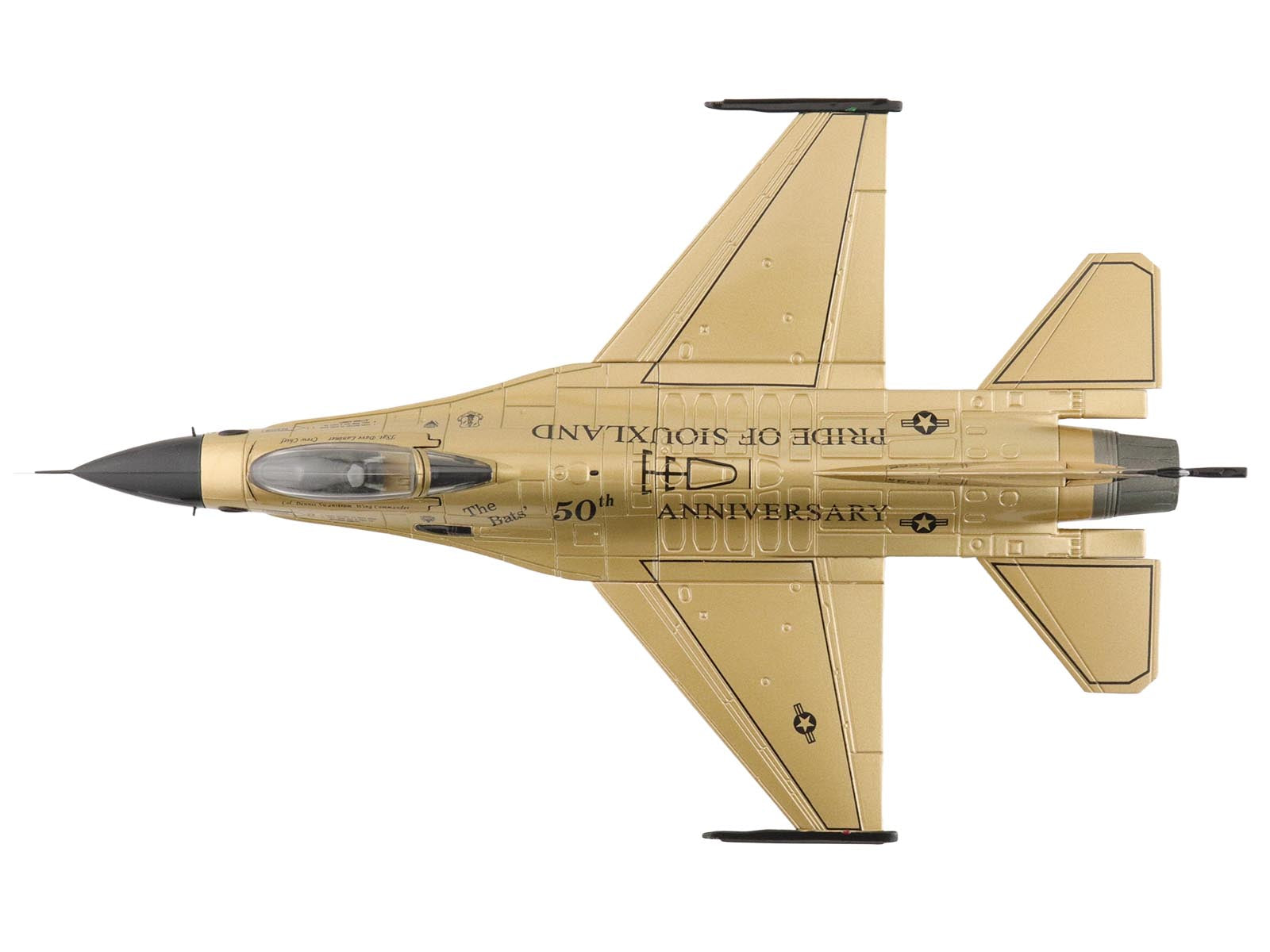 Lockheed F-16A Fighting Falcon Fighter Aircraft "85-1565 Golden Bat Viper 185 ARW Iowa ANG Squadron 50th Anniversary" (2022) United States Air Force "Air Power Series" 1/72 Diecast Model by Hobby Master - image 3