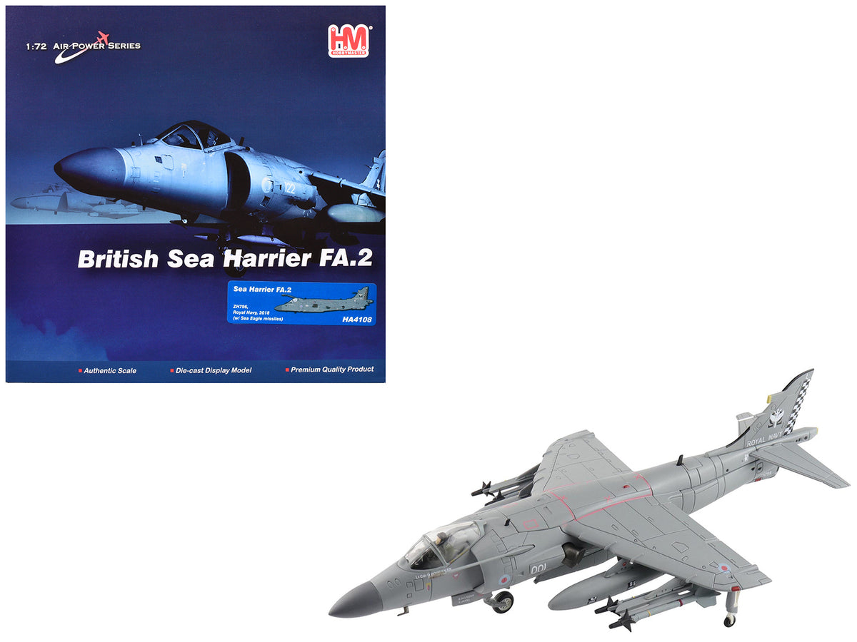 British Aerospace Sea Harrier FA.2 Aircraft with Sea Eagle Missiles "ZH796" (2018) British Royal Navy "Air Power Series" 1/72 Diecast Model by Hobby Master