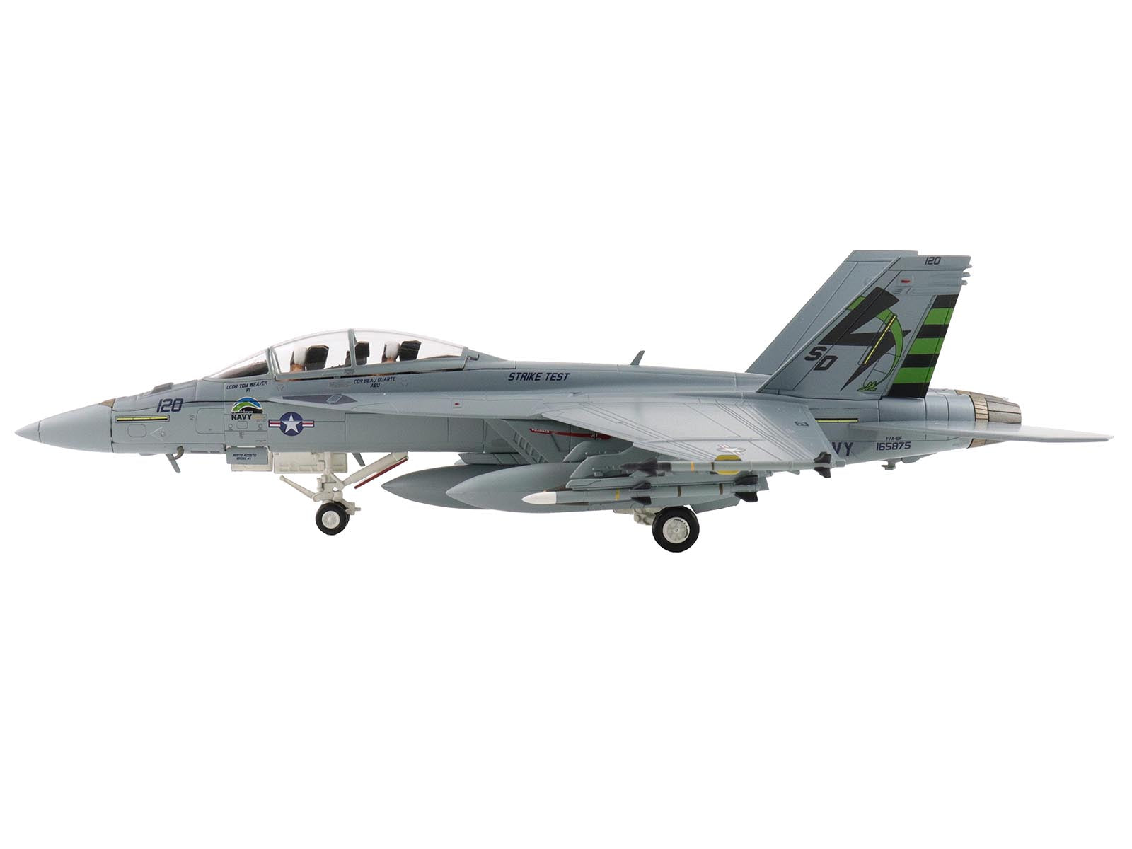Boeing F/A-18F Super Hornet Fighter Aircraft "165875 Green Hornet VX-23 Salty Dogs NAS Patuxent River" (2011) United States Navy "Air Power Series" 1/72 Diecast Model by Hobby Master - image 2