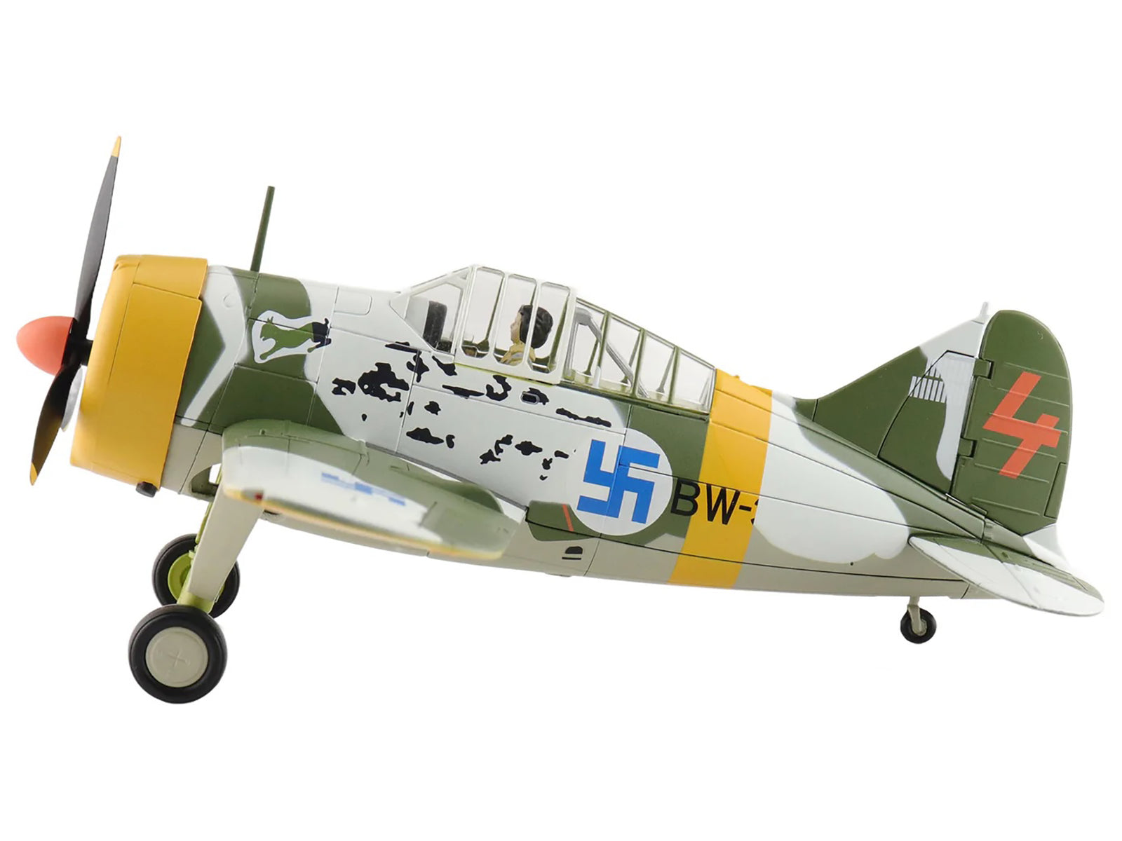 Brewster F2A Model 239 "Buffalo" Fighter Aircraft "BW364 LeLv 24 flown by Warrant Officer Ilmari Juutilainen" (1942) Finnish Air Force "Air Power Series" 1/48 Diecast Model by Hobby Master - image 2