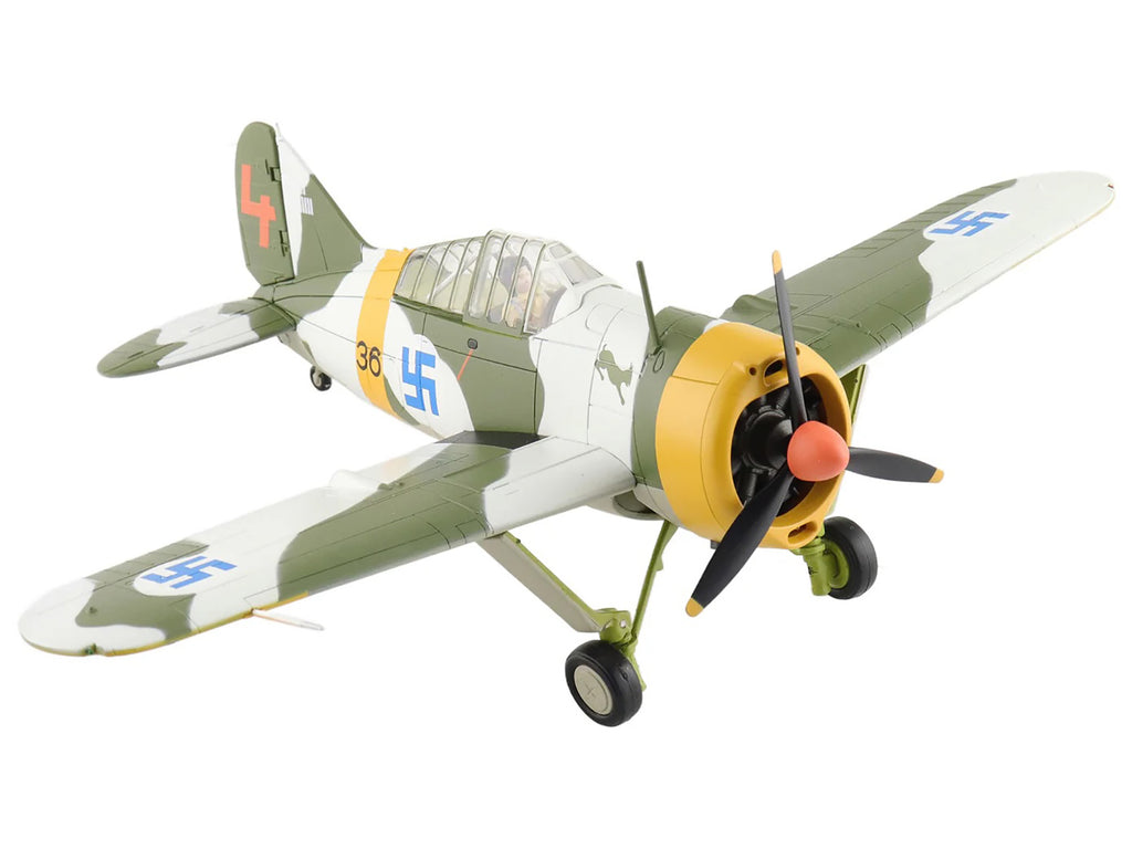 Brewster F2A Model 239 "Buffalo" Fighter Aircraft "BW364 LeLv 24 flown by Warrant Officer Ilmari Juutilainen" (1942) Finnish Air Force "Air Power Series" 1/48 Diecast Model by Hobby Master - image 5