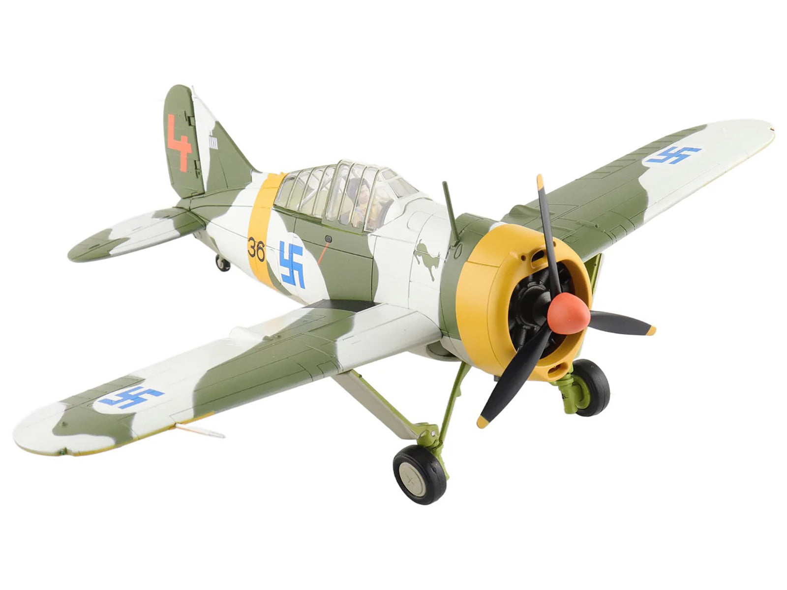 Brewster F2A Model 239 "Buffalo" Fighter Aircraft "BW364 LeLv 24 flown by Warrant Officer Ilmari Juutilainen" (1942) Finnish Air Force "Air Power Series" 1/48 Diecast Model by Hobby Master - image 5