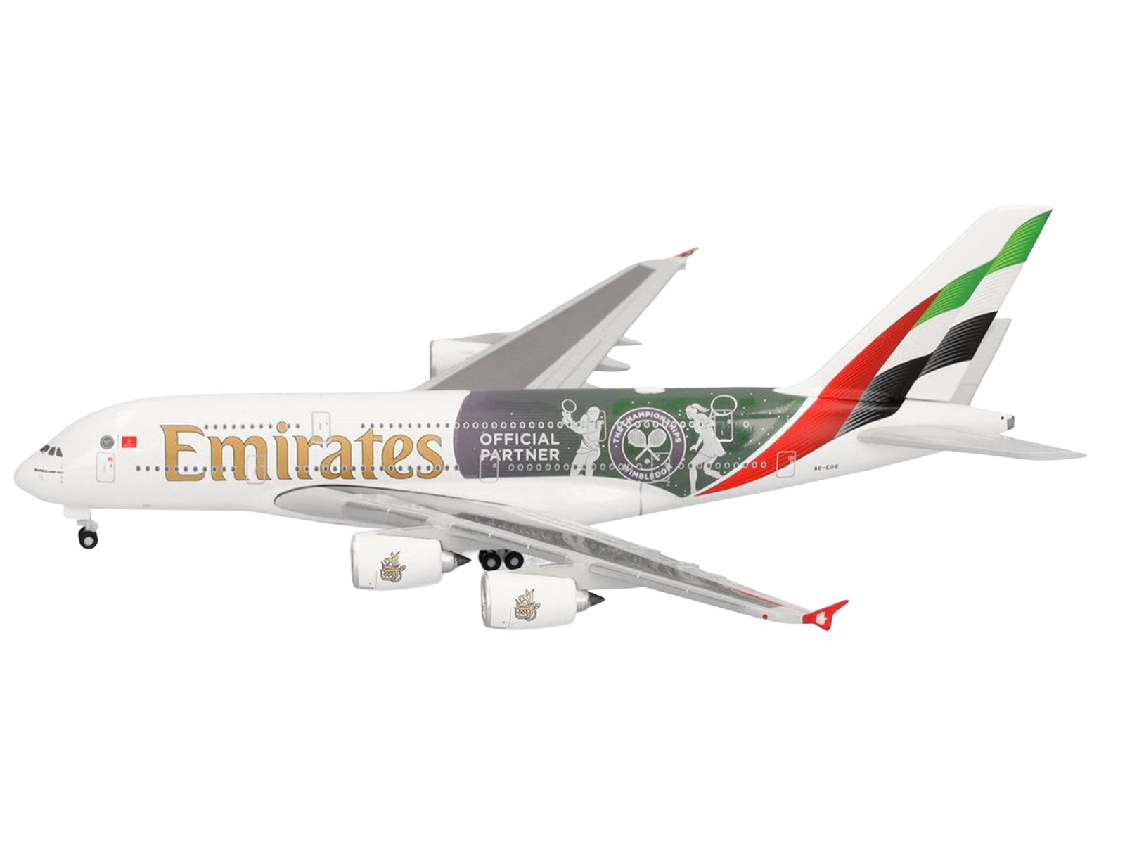 Airbus A380-800 Commercial Aircraft "Emirates Airlines - Wimbledon Official Partner" (A6-EOE) White with Graphics 1/500 Diecast Model Airplane by Herpa - image 2