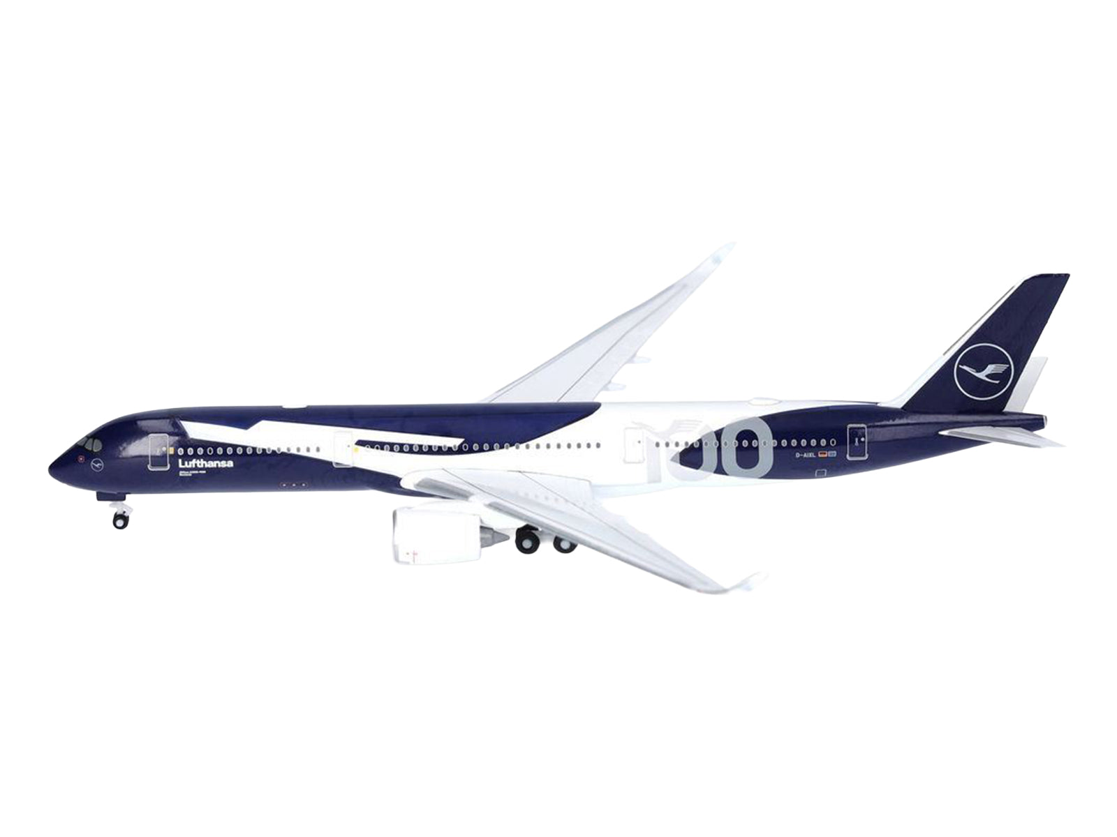 Airbus A350-900 Commercial Aircraft "Lufthansa 100 Years" (D-AIXL) Blue with Graphics 1/500 Diecast Model Airplane by Herpa - image 2