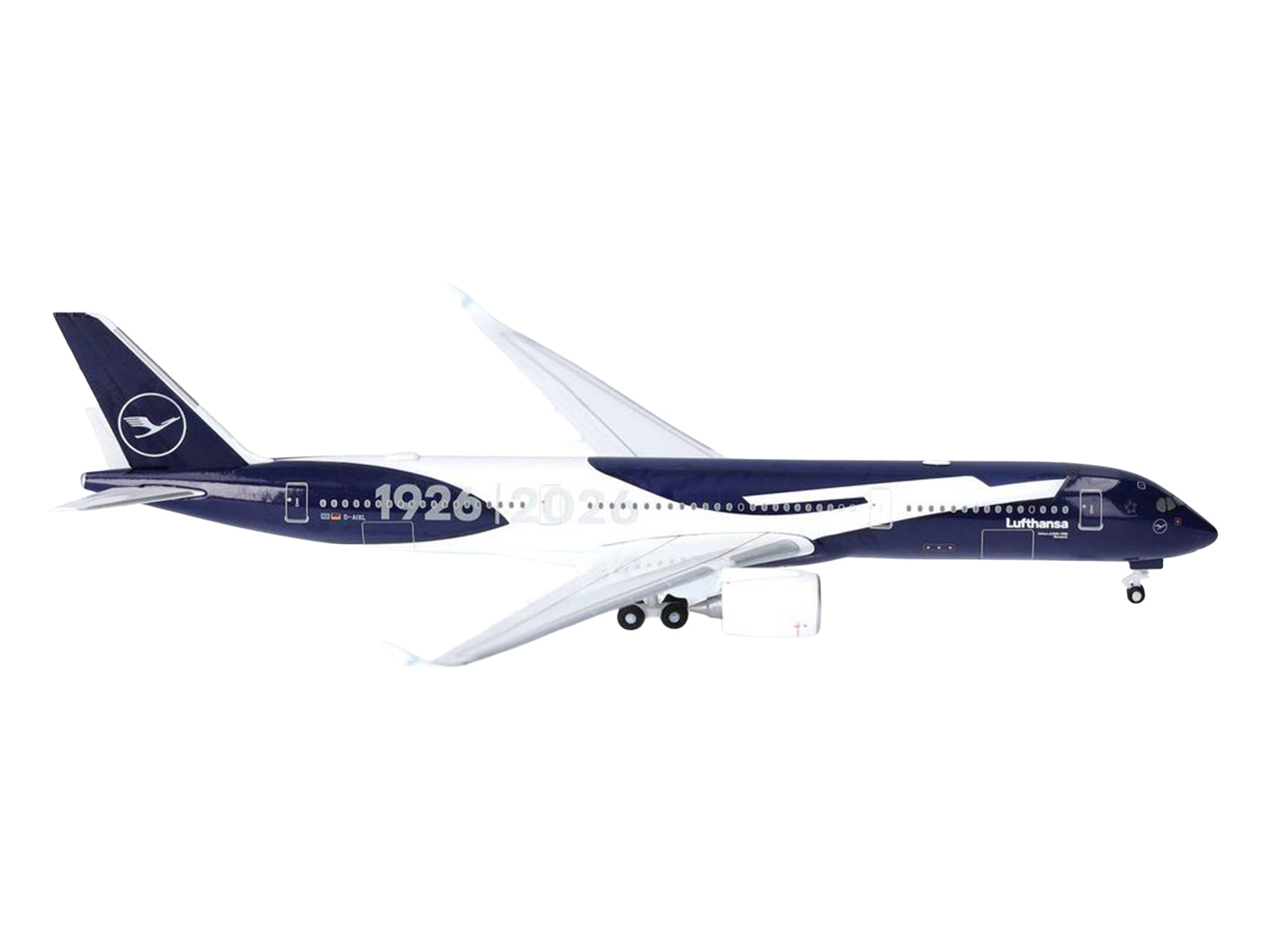 Airbus A350-900 Commercial Aircraft "Lufthansa 100 Years" (D-AIXL) Blue with Graphics 1/500 Diecast Model Airplane by Herpa - image 3