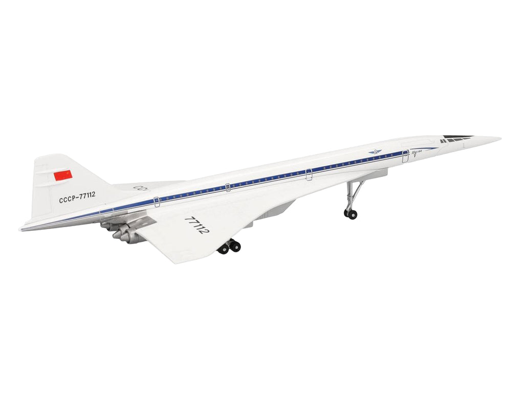 Tupolev Tu-144D Commercial Aircraft "Aeroflt - Technik Museum Sinsheim" (CCCP-77112) White with Blue Stripes 1/400 Diecast Model Airplane by Herpa - image 4