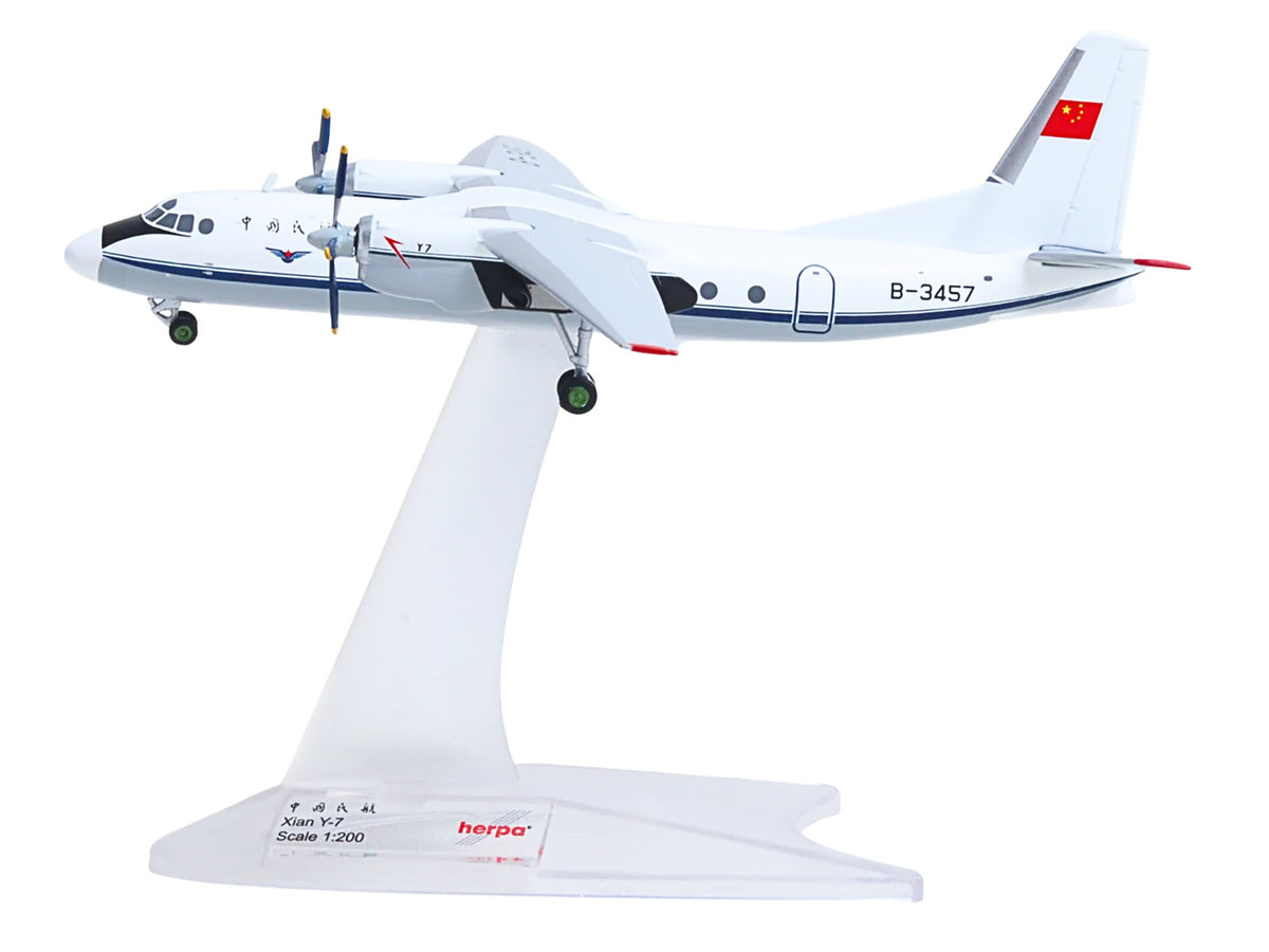 Xian Y-7 Commercial Aircraft "CAAC Airlines" (B-3457) White with Blue Stripes 1/200 Diecast Model by Herpa - image 2