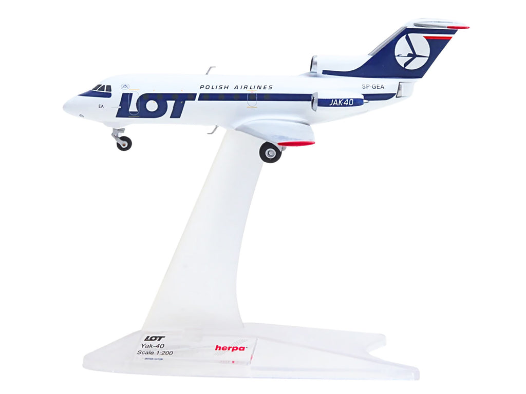Yakovlev Yak-40 Commercial Aircraft "LOT Polish Airlines" (SP-GEA) White with Blue Stripes and Tail 1/200 Diecast Model by Herpa - image 2
