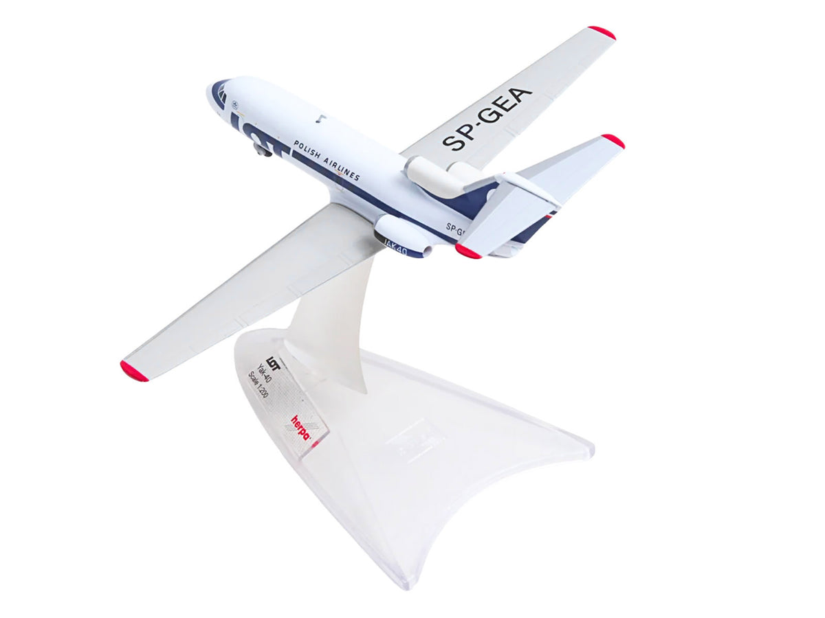 Yakovlev Yak-40 Commercial Aircraft "LOT Polish Airlines" (SP-GEA) White with Blue Stripes and Tail 1/200 Diecast Model by Herpa - image 4