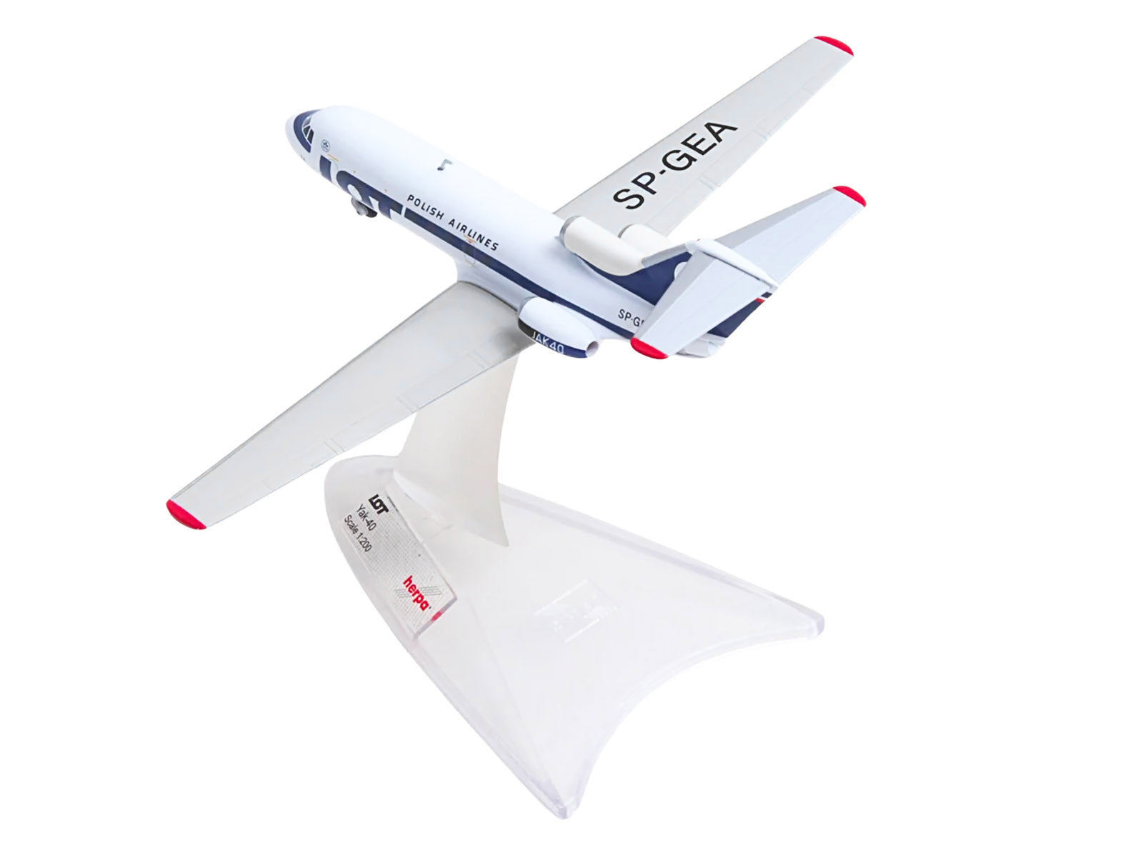 Yakovlev Yak-40 Commercial Aircraft "LOT Polish Airlines" (SP-GEA) White with Blue Stripes and Tail 1/200 Diecast Model by Herpa - image 4