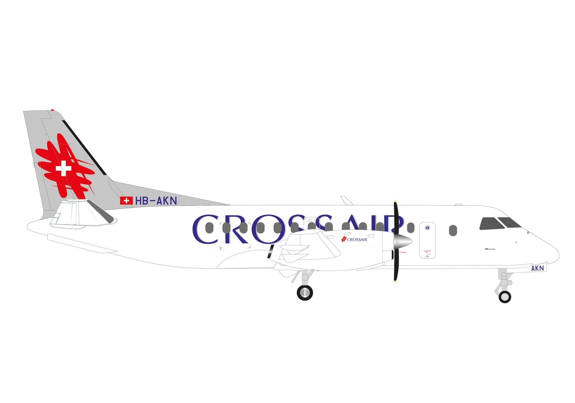 Saab 340 Commercial Aircraft "Crossair" (HB-AKN) White with Tail Graphics 1/200 Diecast Model Airplane by Herpa - image 2