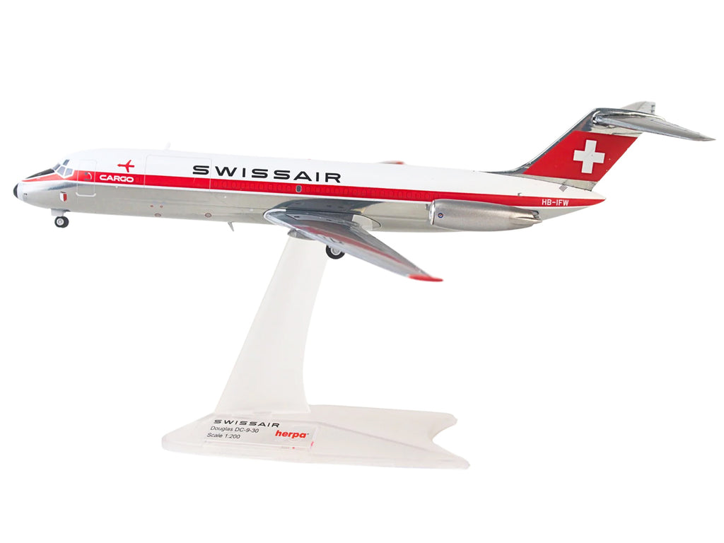 Douglas DC-9-30F Commercial Aircraft "Swissair" (HB-IFW) White with Red Stripes 1/200 Diecast Model Airplane by Herpa - image 2