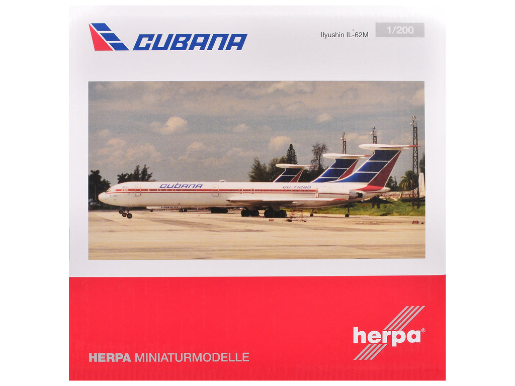 Ilyushin IL-62M Commercial Aircraft "Cubana de Aviacion" (T1280) White with Blue and Red Tail 1/200 Diecast Model Airplane by Herpa - image 4