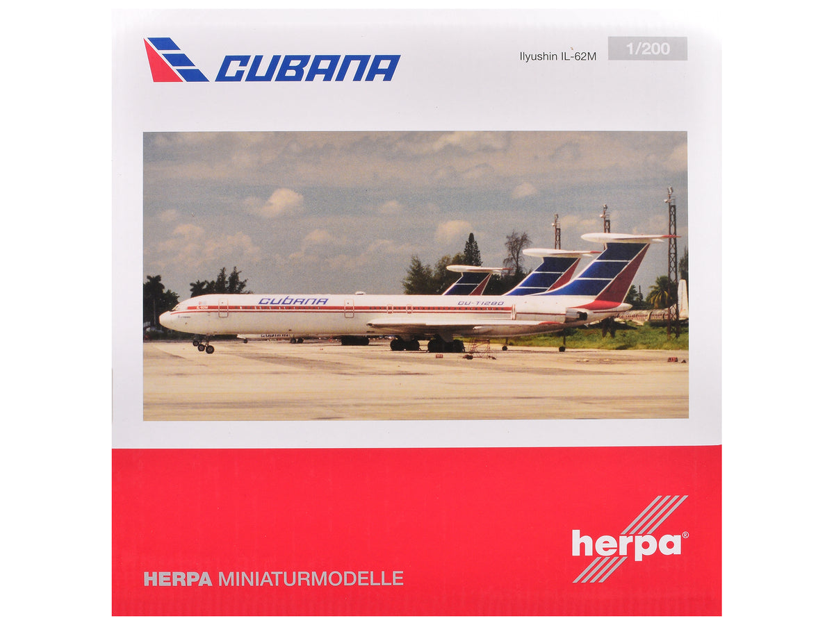Ilyushin IL-62M Commercial Aircraft "Cubana de Aviacion" (T1280) White with Blue and Red Tail 1/200 Diecast Model Airplane by Herpa - image 4