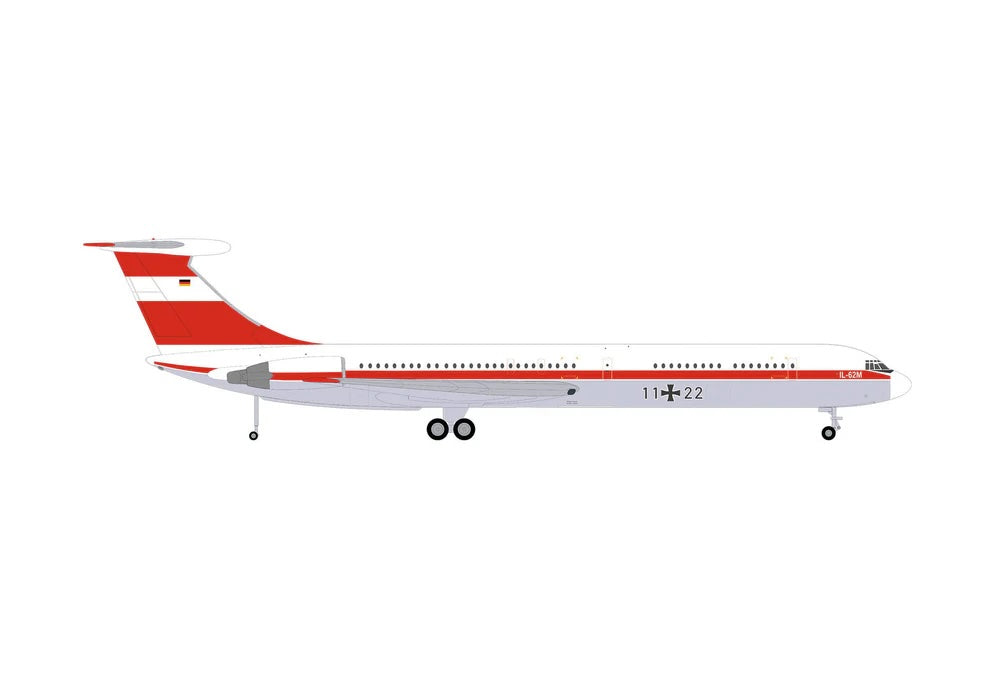 Ilyushin IL-62M Commercial Aircraft "German Luftwaffe" (11+22) White with Red Stripes 1/200 Diecast Model Airplane by Herpa - image 2