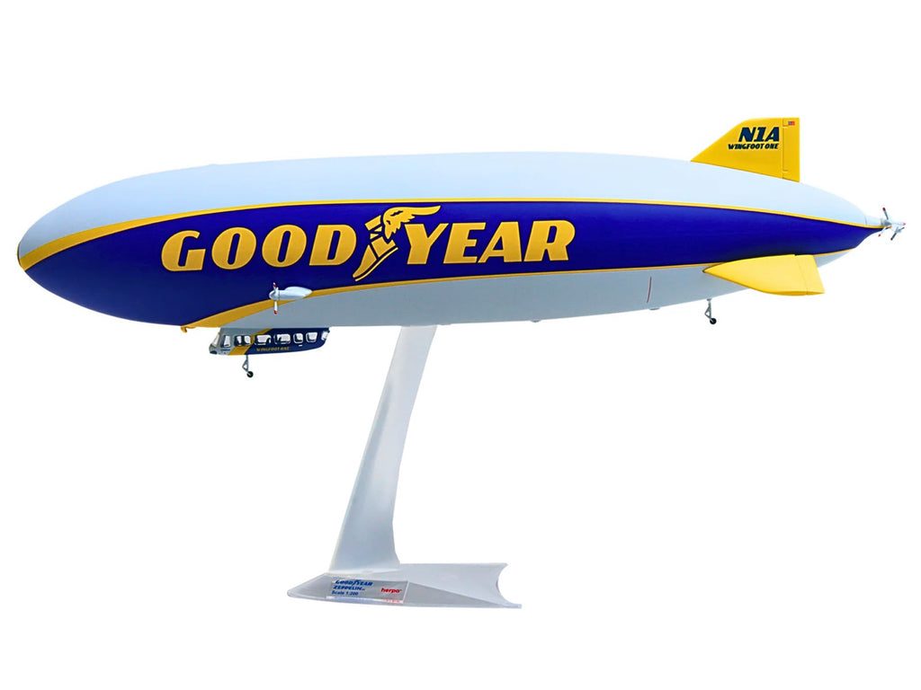 Zeppelin NT Aircraft "Goodyear Blimp - Wingfoot One" (N1A) Gray and Blue with Yellow Stripes 1/200 Diecast Model by Herpa - image 2