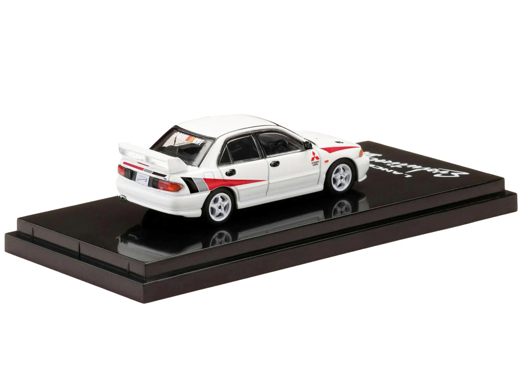 Mitsubishi Lancer RS Evolution III RHD (Right Hand Drive) Scortia White with Red Rally Stripes 1/64 Diecast Model Car by Hobby Japan - image 2