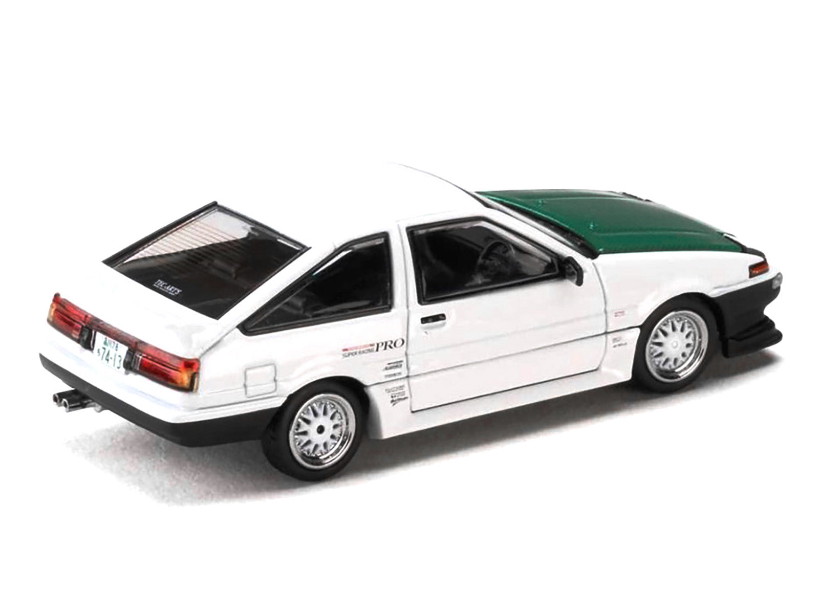 Toyota Sprinter Trueno (AE86) RHD (Right Hand Drive) "Keiichi Tsuchiya - Dori Dori Mesh Wheels" White with Green Carbon Hood 1/64 Diecast Model Car by Hobby Japan - image 5