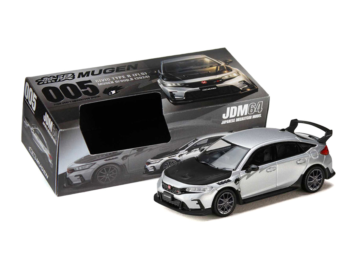 Honda Civic Type R (FL5) RHD (Right Hand Drive) Matt Silver Metallic with Carbon Hood "MUGEN Group B" (2025) "JDM64" Series 1/64 Diecast Model Car by Hobby Japan - image 4