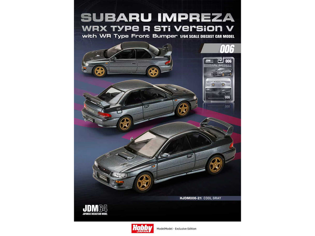 Subaru Impreza WRX Type R Sti Version V RHD (Right Hand Drive) Cool Gray Metallic "JDM64" Series 1/64 Diecast Model Car by Hobby Japan
