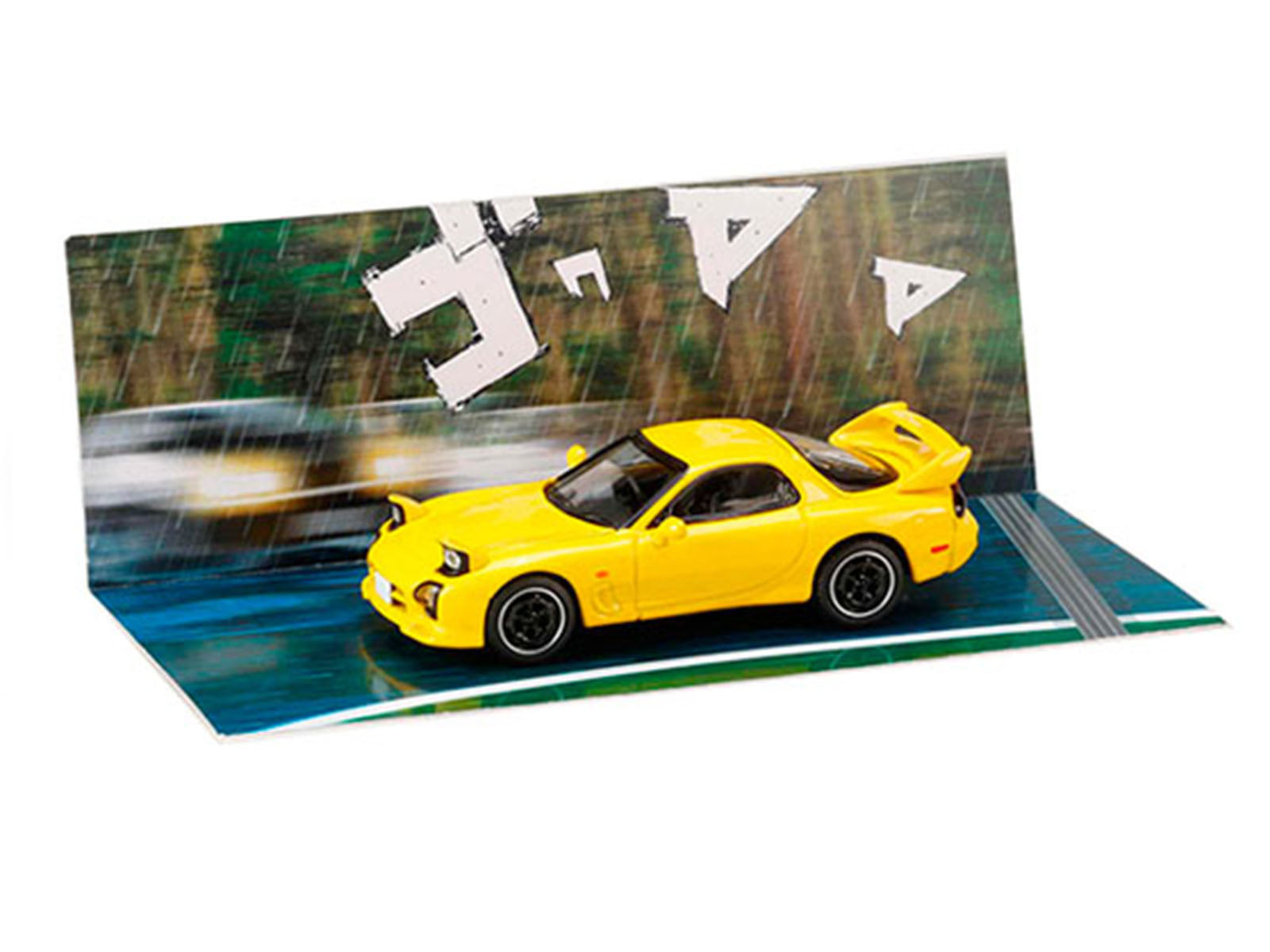 Mazda RX-7 (FD3S) RHD (Right Hand Drive) Yellow "Initial D" (1995-2013) Manga "Diorama Set Series" 1/64 Diecast Model Car by Hobby Japan - image 4