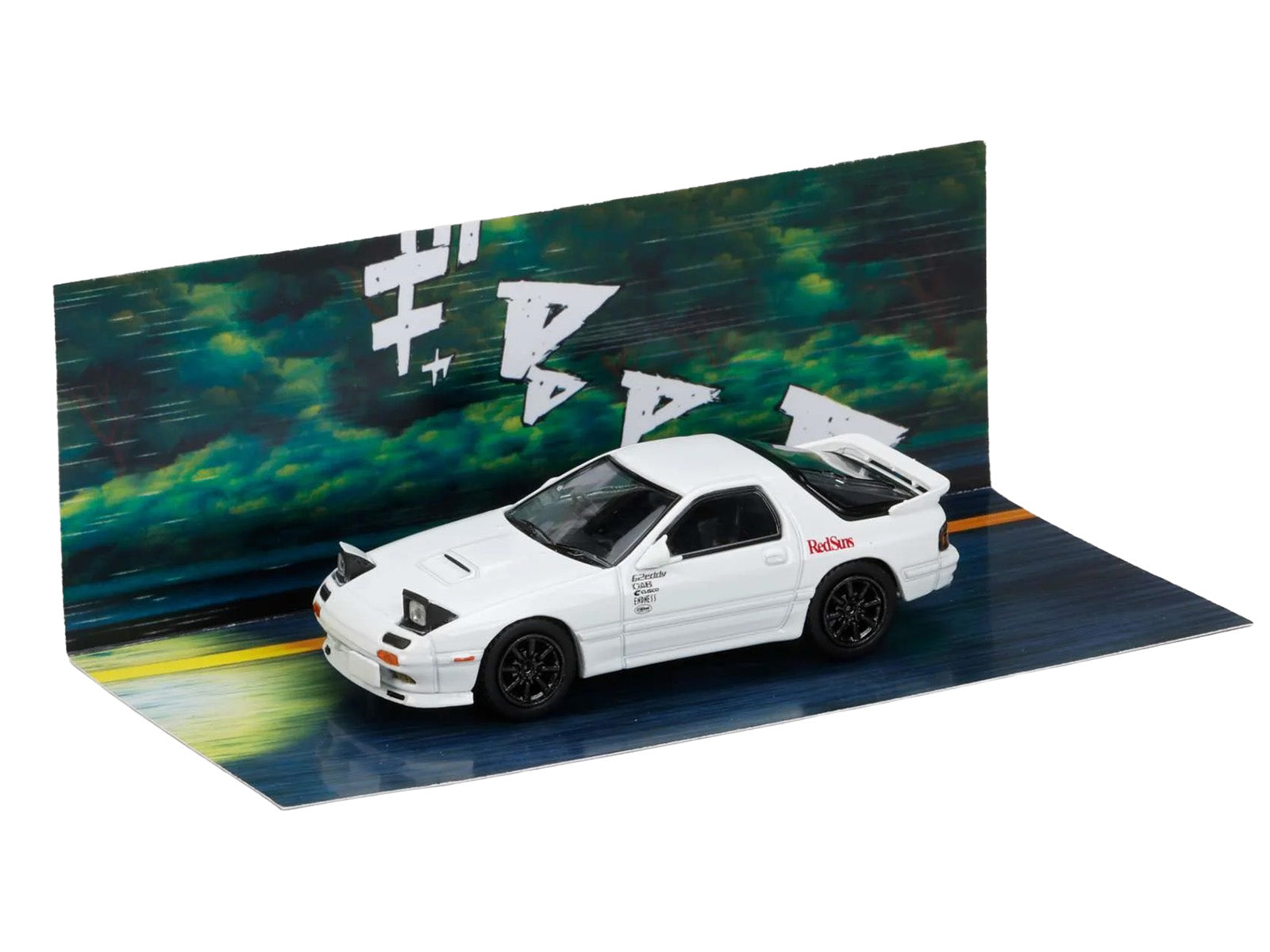 Mazda RX-7 (FC3S) RHD (Right Hand Drive) "RedSuns" White "Ryosuke Takahashi VS Kyoichi Sudou - Initial D" (1995-2013) Manga "Diorama Set Series" 1/64 Diecast Model Car by Hobby Japan