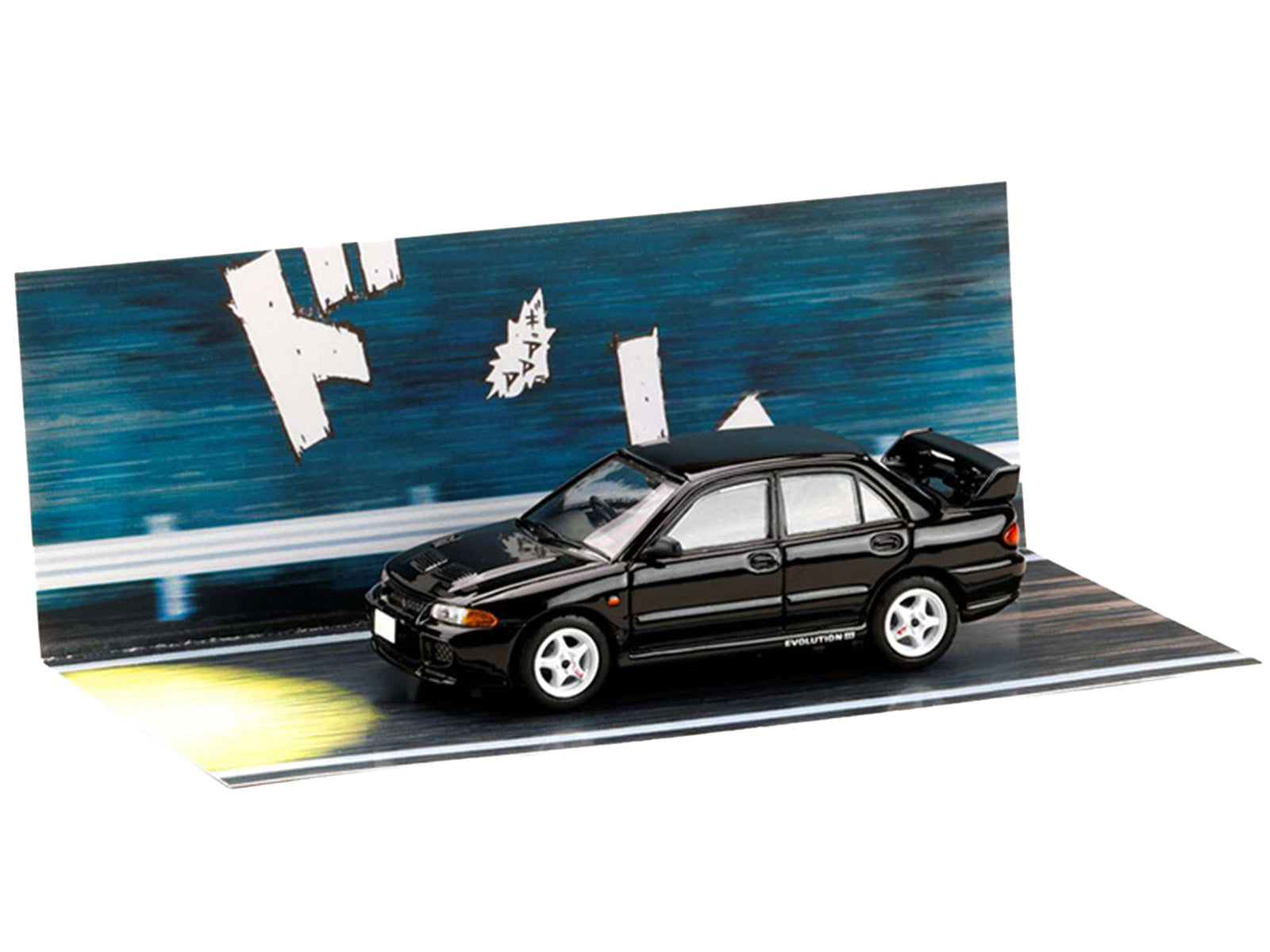 Mitsubishi Lancer RS Evolution III RHD (Right Hand Drive) Black "Initial D" (1995-2013) Manga "Diorama Set Series" 1/64 Diecast Model car by Hobby Japan - image 5