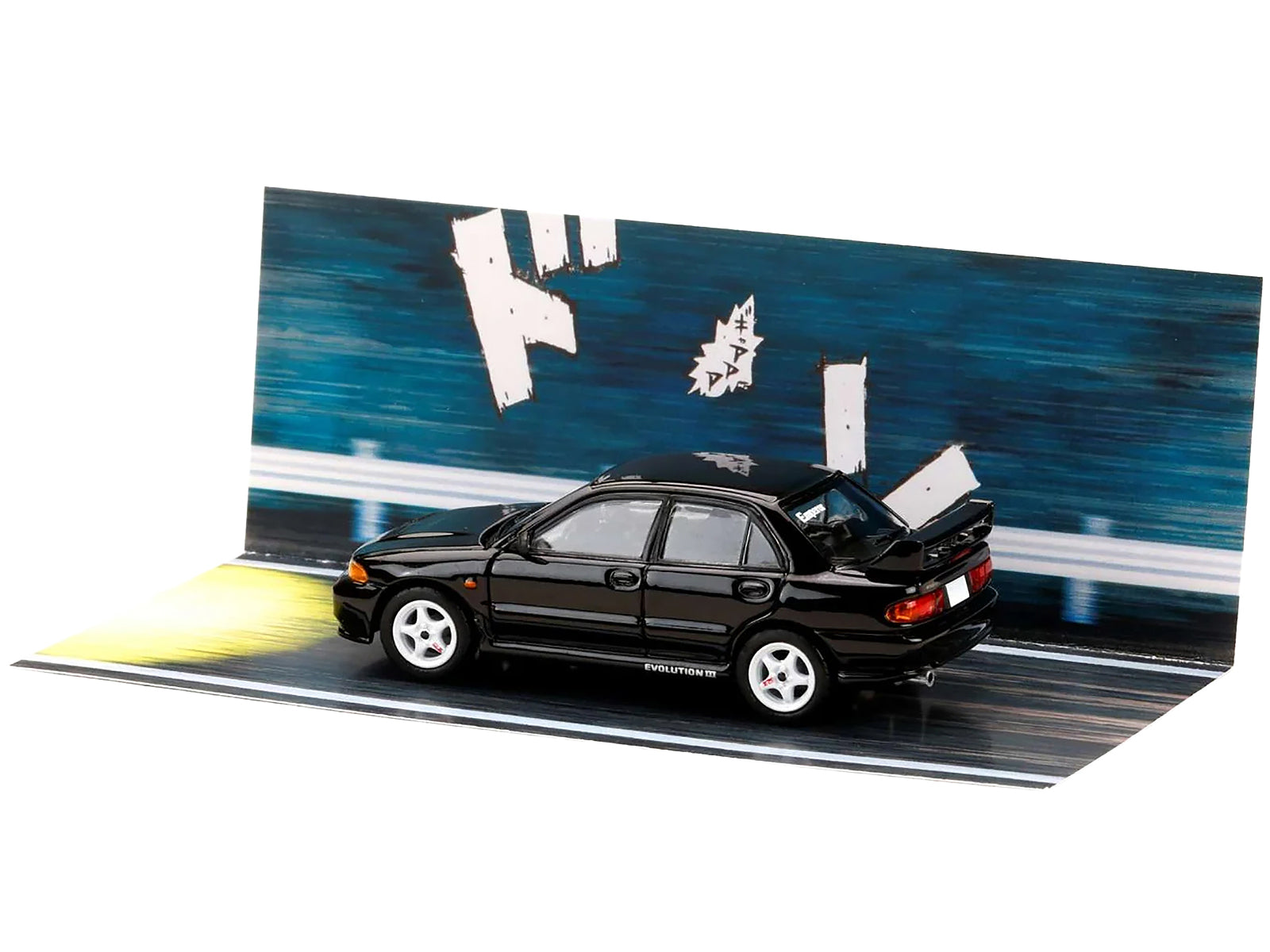 Mitsubishi Lancer RS Evolution III RHD (Right Hand Drive) Black "Initial D" (1995-2013) Manga "Diorama Set Series" 1/64 Diecast Model car by Hobby Japan - image 4