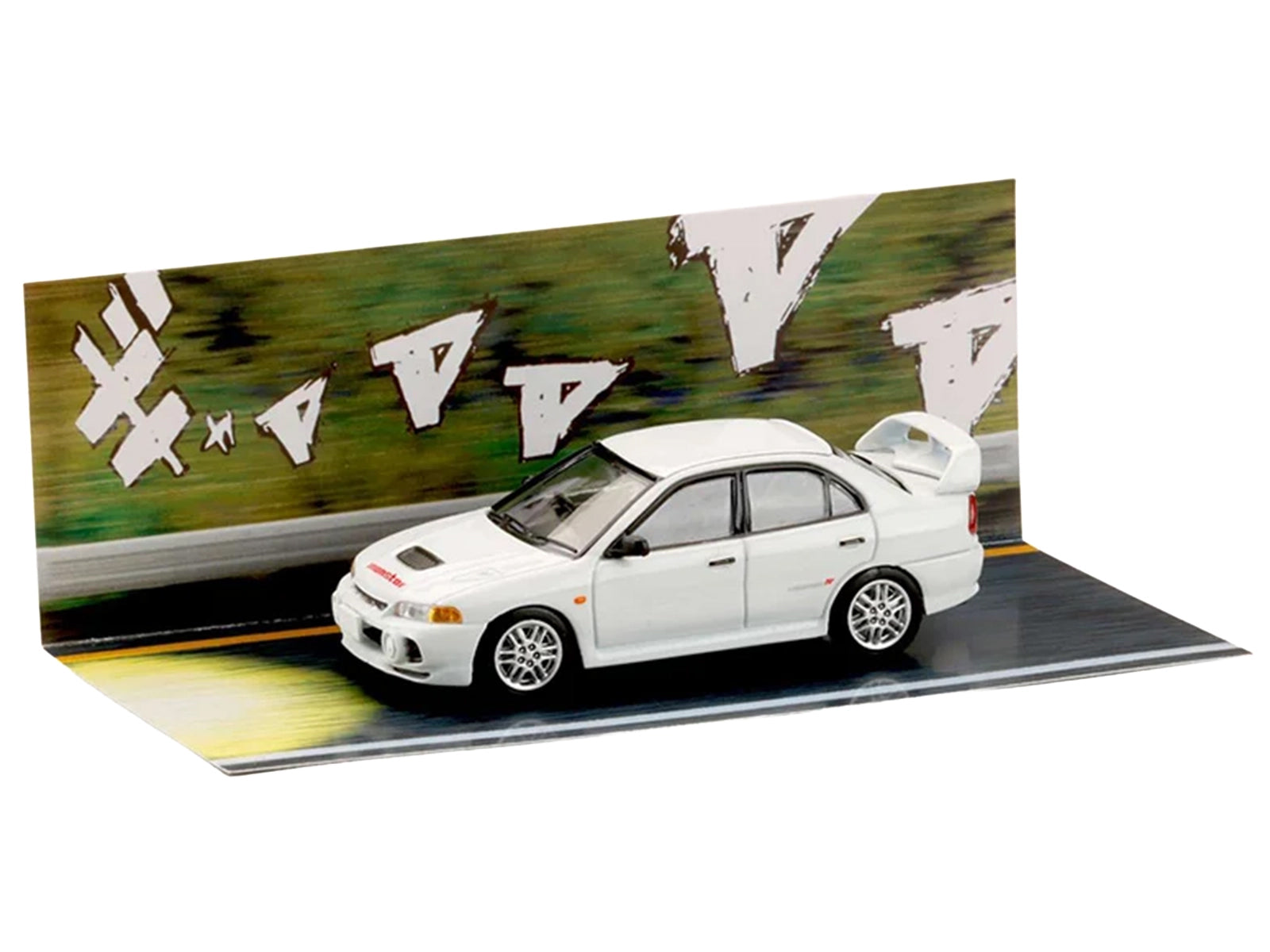 Mitsubishi Lancer RS Evolution IV RHD (Right Hand Drive) "MonStar" White "Initial D" (1995-2013) Manga "Diorama Set Series" 1/64 Diecast Model car by Hobby Japan - image 4