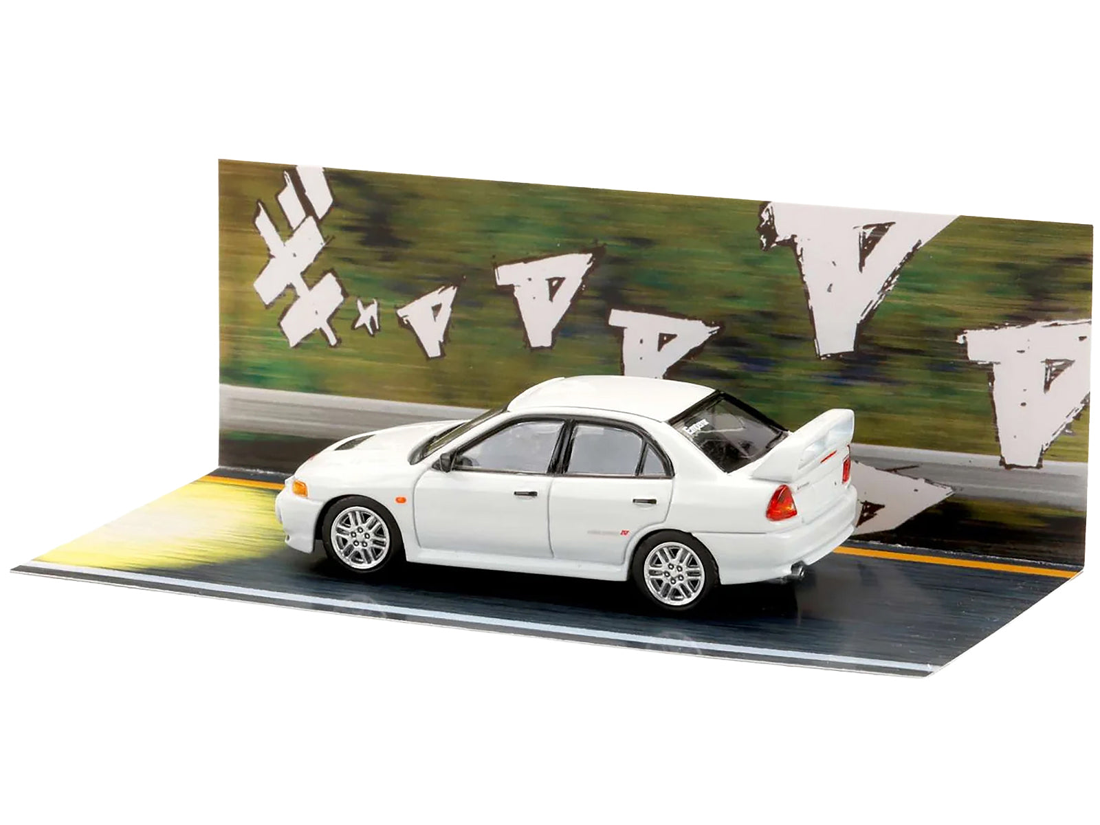 Mitsubishi Lancer RS Evolution IV RHD (Right Hand Drive) "MonStar" White "Initial D" (1995-2013) Manga "Diorama Set Series" 1/64 Diecast Model car by Hobby Japan - image 5