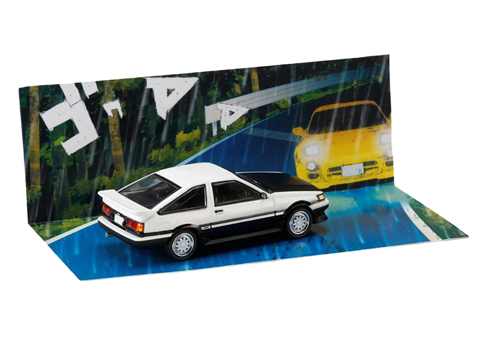 Toyota Corolla Levin (AE86) RHD (Right Hand Drive) White with Carbon Hood "Initial D" (1995-2013) Manga "Diorama Set Series" 1/64 Diecast Model Car by Hobby Japan - image 3
