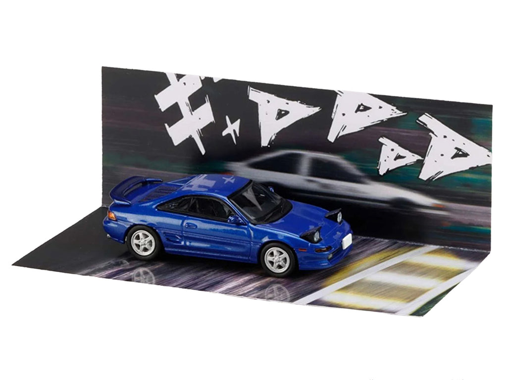 Toyota MR2 (SW20) RHD (Right Hand Drive) Blue Metallic "Kai Kogashiwa VS Takumi Fujiwara - Initial D" (1995-2013) Manga "Diorama Set Series" 1/64 Diecast Model Car by Hobby Japan